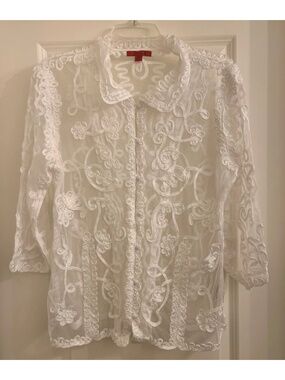 Joni B Textured Embellished Mesh Women's Blouse--Size Medium